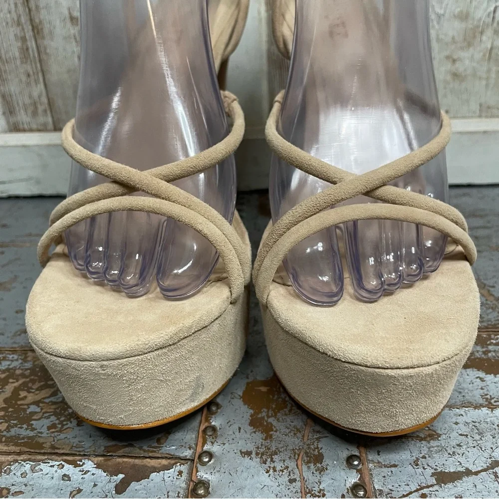 SCHUTZ Platform Nude Suede Strappy High Heels